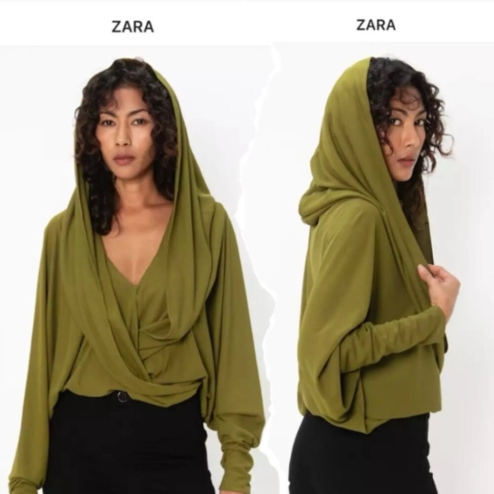 Zara Crossover Hooded Bodysuit Large EUC